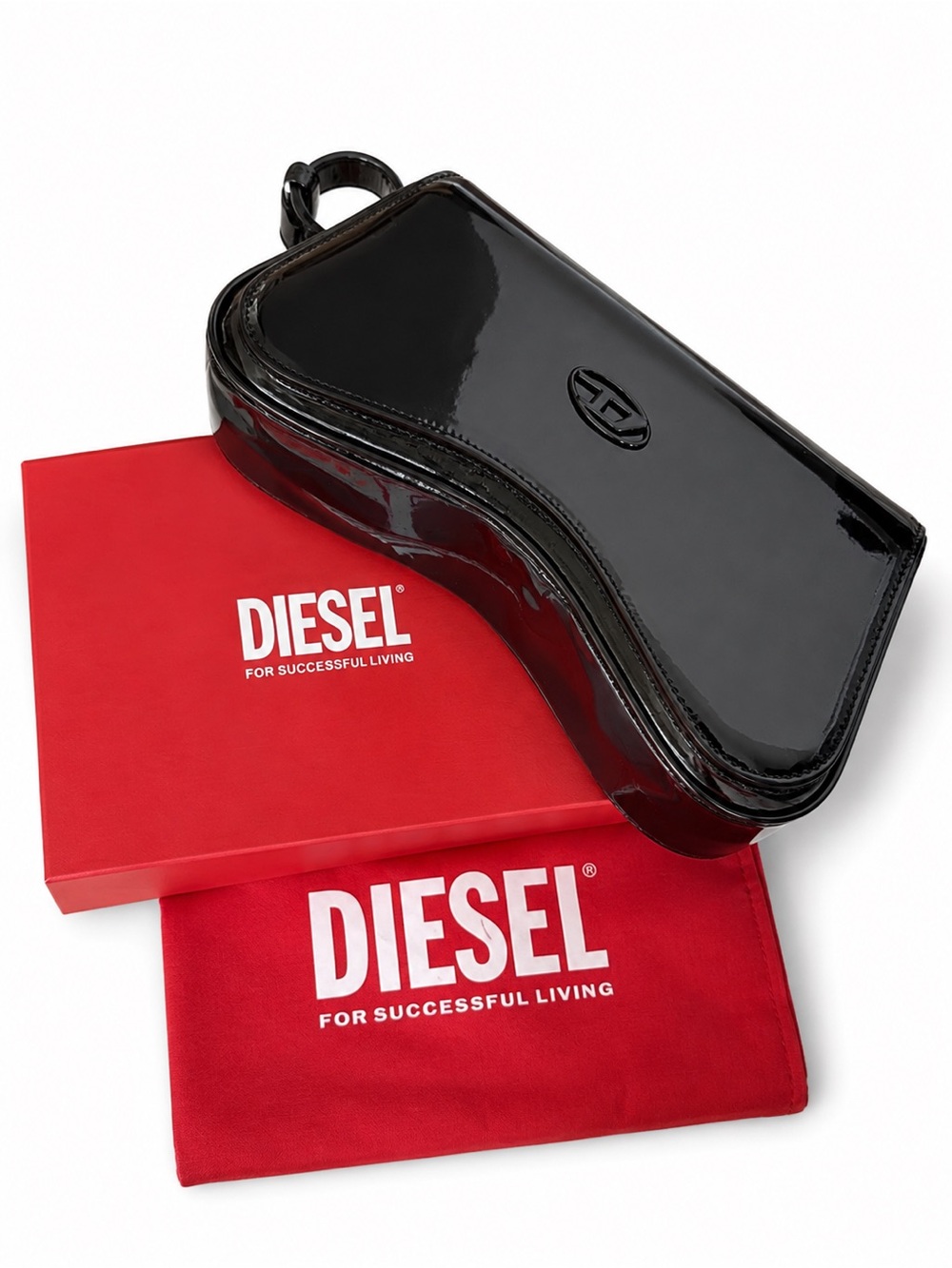 Diesel Black Patent Leather Toiletry Pouch